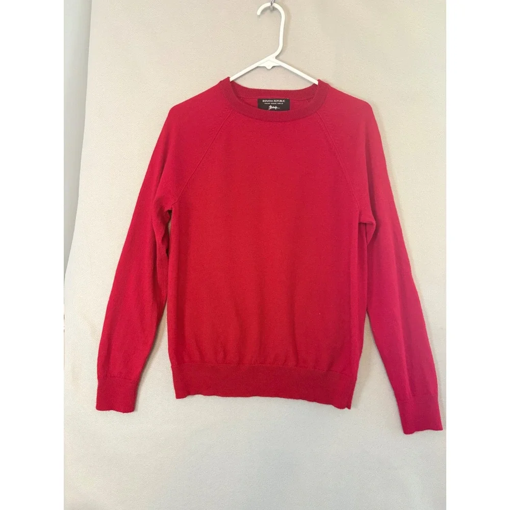 Banana Republic Zegna Baruffa Red Italian Merino Wool Crewneck Sweater Mens Med